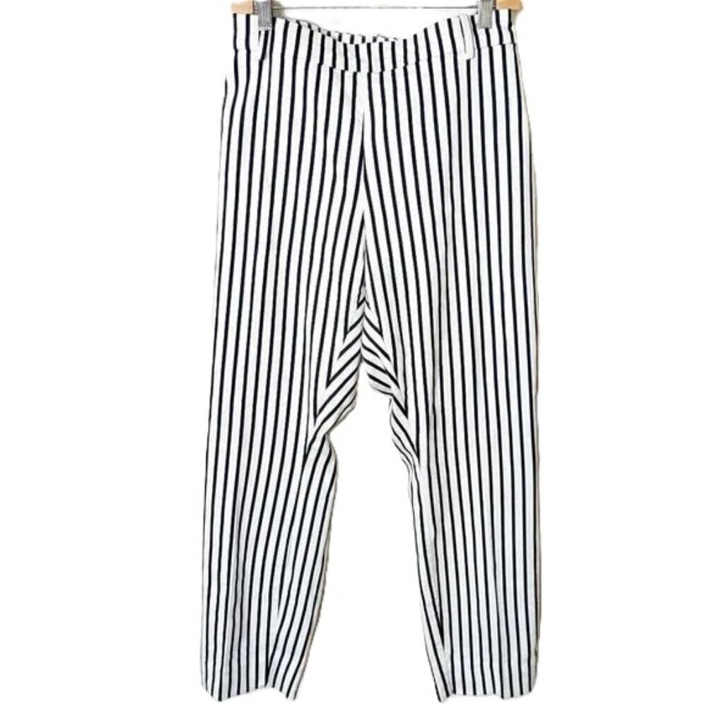 H&M Stripe Black & White Straight Leg Ankle Length Pants Trousers Size 18
